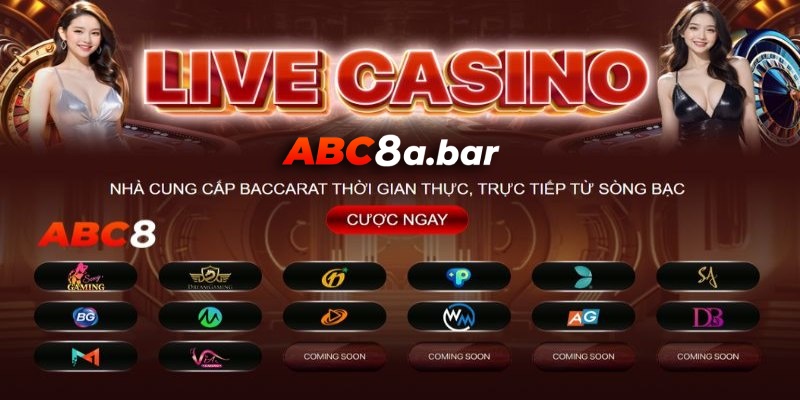 Sảnh Casino tại ABC8 là nơi quy tụ của những nhà cung cấp game hot